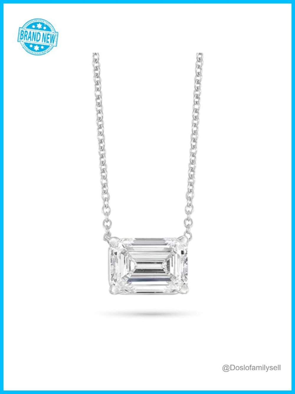 14K White Gold Lab Grown Diamond Solitaire Necklace Emerald Cut